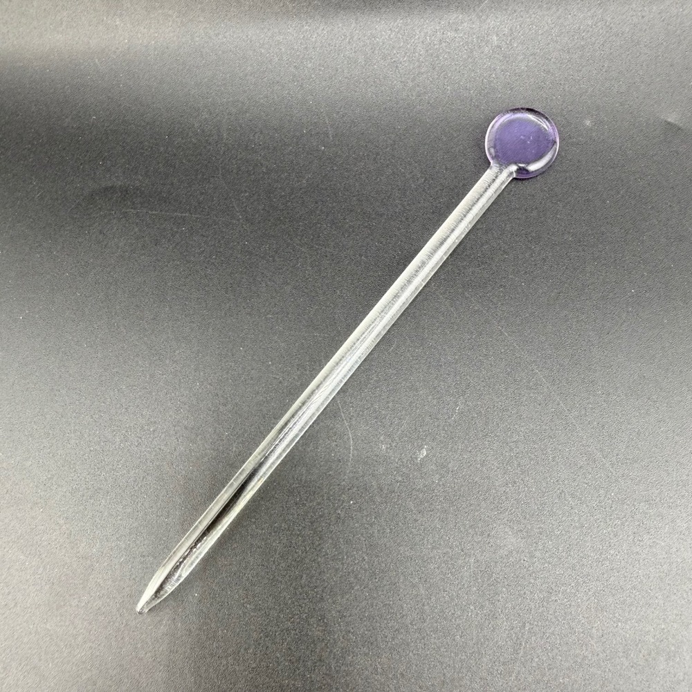 Vintage Glass Hair Pin Purple Clear Round Top Tapered Stick 6in